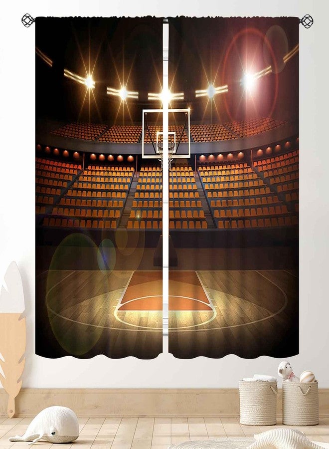 TKUYO Basketball Curtains, Kids Sport Basketball Stadium Field Boys Teens Men Game Art Printed Blackout Window Drapes Treatments for Bedroom Living Room Nursery Fabric 2 Panels Set, 42"x45" Inch - Image 1